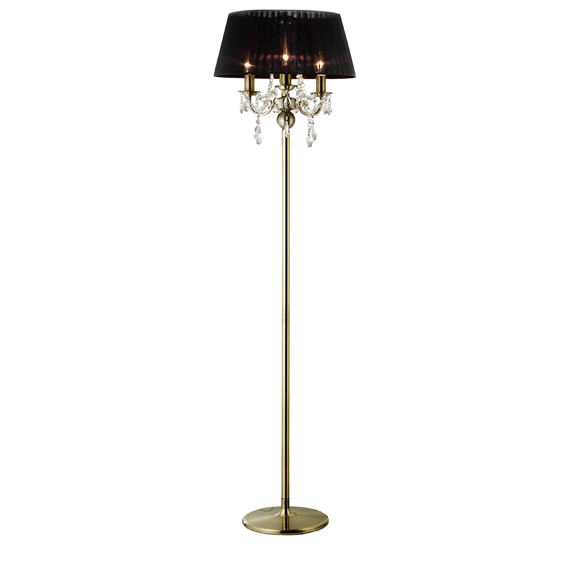 Olivia Antique Brass-Black Crystal Floor Lamps Diyas Shaded Floor Lamps